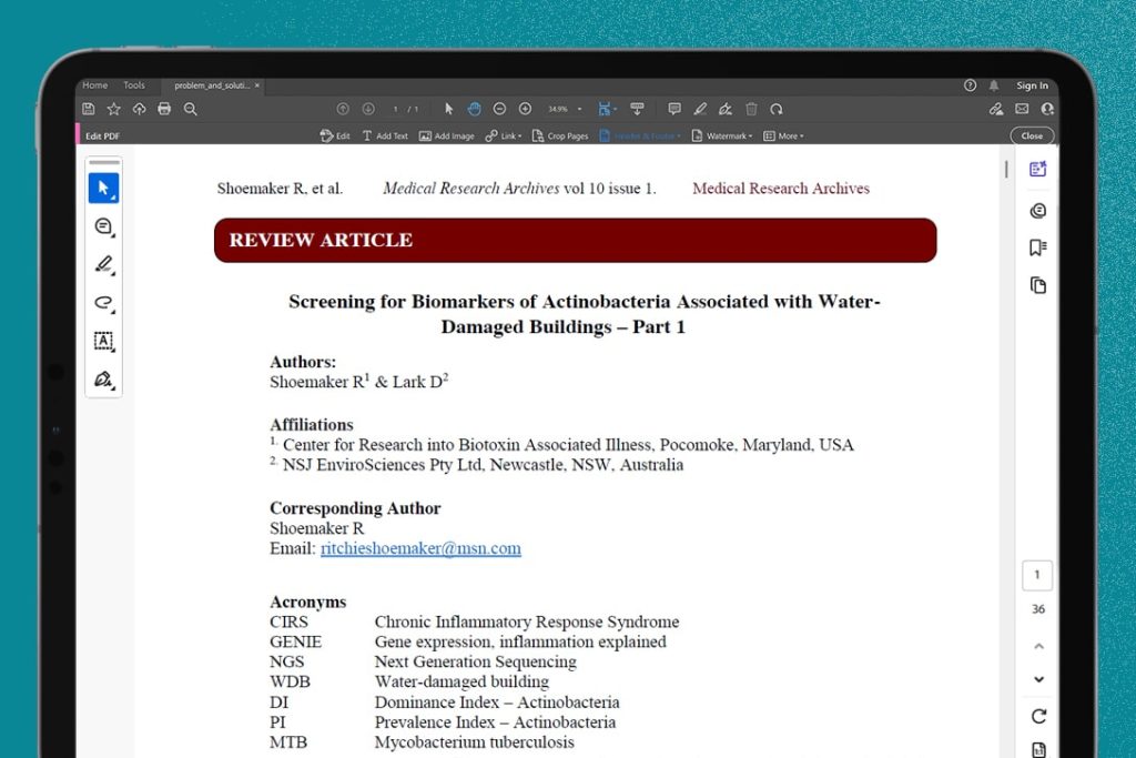 Screening for Biomarkers of Actinobacteria Associated with Water Damaged Buildings – Part 1