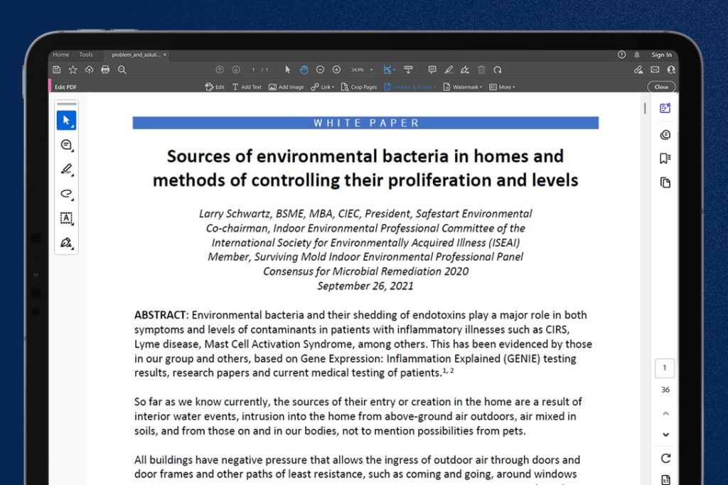 Sources of environmental bacteria in homes and methods of controlling their proliferation and levels